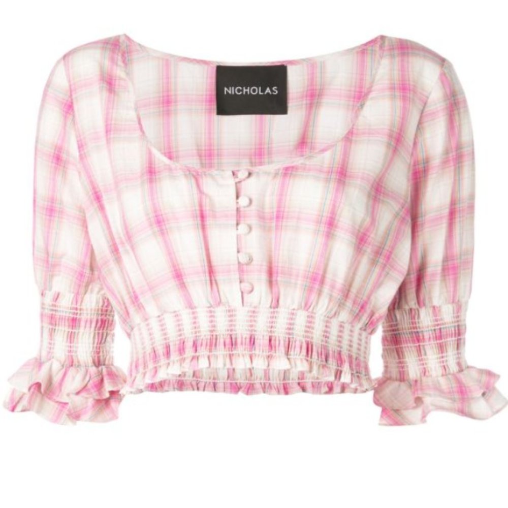 Nicholas Smocked Pink Crop Top